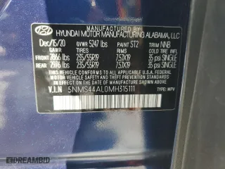 2021 Hyundai Santa Fe Limited with VIN 5NMS44AL0MH315111, listed as a Copart auction lot 43872555 with 19,179 mi miles and Salvage Title. Bid and sale history available at carsss.com. Image 14.