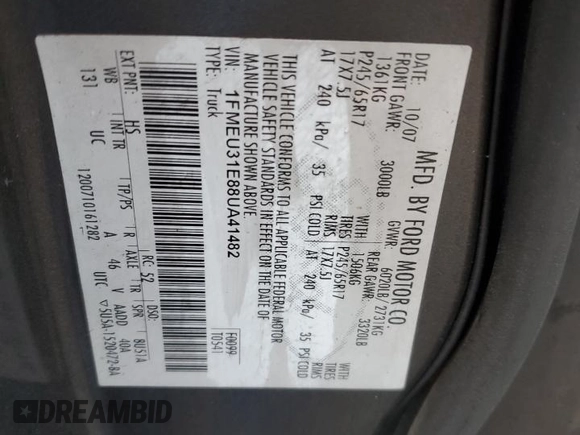 2008 Ford Explorer Sport Trac XLT с VIN 1FMEU31E88UA41482, выставлен на аукционе Copart как лот 49555355 с пробегом Не указан миль и На запчасти • Non repairable. История ставок и продаж доступна на DreamBid. Изображение 13.