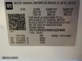 2021 GMC Sierra 1500 SLT with VIN 3GTU9DEDXMG420408, listed as a Copart auction lot 88585485 with 0 mi miles and Salvage Title. Bid and sale history available at carsss.com. Image 13.
