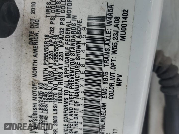 2011 Mitsubishi Endeavor SE z VIN 4A4JN3ASXBE014459, wystawiony jako Copart lot #46338995 z przebiegiem 179 678 mil mil oraz Szkoda całkowita • Salvage title. Historia ofert i sprzedaży dostępna na DreamBid. Obrazek 15.