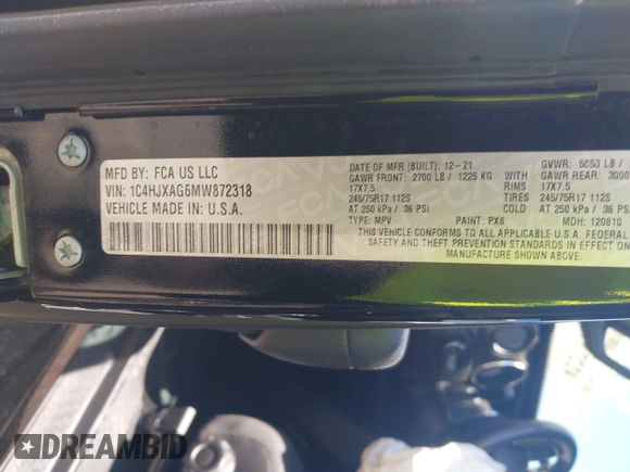 2021 Jeep Wrangler Sport S z VIN 1C4HJXAG6MW872318, wystawiony jako IAAI lot #42273906 z przebiegiem 31 003 mil mil oraz . Historia ofert i sprzedaży dostępna na DreamBid. Obrazek 9.