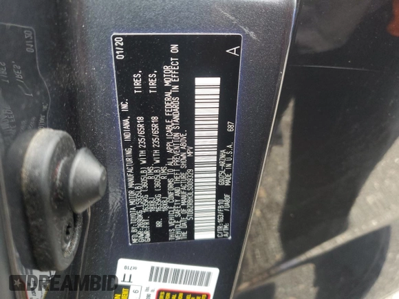 2020 Toyota Highlander LE with VIN 5TDBZRBH3LS009329, listed as a Copart auction lot 65454825 with 106,443 mi miles and Salvage title. Bid and sale history available at DreamBid. Image 13.