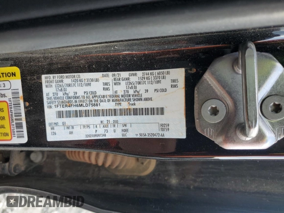 2021 Ford Ranger XL with VIN 1FTER4FH6MLD75881, listed as a Copart auction lot 57230305 with 38,773 mi miles and Salvage title. Bid and sale history available at DreamBid. Image 12.