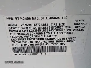 2017 Acura MDX Technology z VIN 5FRYD4H52HB005145, wystawiony jako IAAI lot #41567678 z przebiegiem 139 373 mil mil oraz . Historia ofert i sprzedaży dostępna na DreamBid. Obrazek 9.