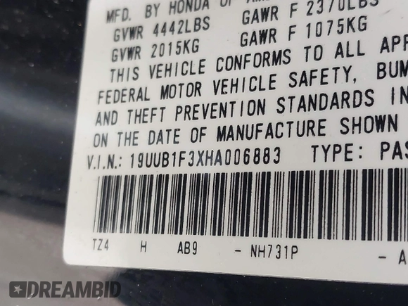 2017 Acura TLX with VIN 19UUB1F3XHA006883, listed as a IAAI auction lot 41378116 with 113,469 mi miles. Bid and sale history available at carsss.com. Image 9.