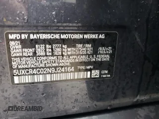 2022 BMW X5 sDrive40i with VIN 5UXCR4C02N9J24164, listed as a Copart auction lot 44761855 with 51,995 mi miles and Salvage Title. Bid and sale history available at carsss.com. Image 12.
