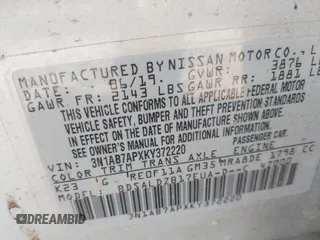 2019 Nissan Sentra S z VIN 3N1AB7APXKY372220, wystawiony jako IAAI lot #41723914 z przebiegiem 103 308 mil mil oraz . Historia ofert i sprzedaży dostępna na DreamBid. Obrazek 9.