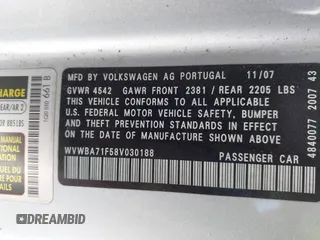 2008 Volkswagen Eos Turbo z VIN WVWBA71F58V030188, wystawiony jako IAAI lot #42040441 z przebiegiem 150 976 mil mil oraz . Historia ofert i sprzedaży dostępna na DreamBid. Obrazek 9.