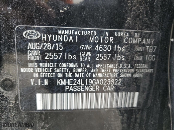 2016 Hyundai Sonata Hybrid SE with VIN KMHE24L19GA023322, listed as a Copart auction lot 49527125 with NaN miles and Clean Title. Bid and sale history available at carsss.com. Image 12.