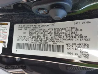 2004 Lexus GX 470 with VIN JTJBT20X440048953, listed as a IAAI auction lot 42242448 with 212,984 mi miles and . Bid and sale history available at DreamBid. Image 9.