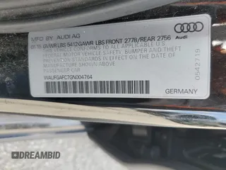 2016 Audi A6 Premium Plus with VIN WAUFGAFC7GN004764, listed as a Copart auction lot 51009115 with 89,402 mi miles and Salvage Title. Bid and sale history available at DreamBid. Image 12.