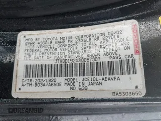 2003 Lexus IS 300/350 with VIN JTHBD192430067307, listed as a IAAI auction lot 41286651 with 271,741 mi miles and . Bid and sale history available at DreamBid. Image 9.