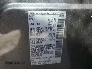 2020 Nissan Pathfinder SL z VIN 5N1DR2CM1LC580827, wystawiony jako Copart lot #45777555 z przebiegiem 72 063 mil mil oraz Szkoda całkowita • Salvage title. Historia ofert i sprzedaży dostępna na DreamBid. Obrazek 12.
