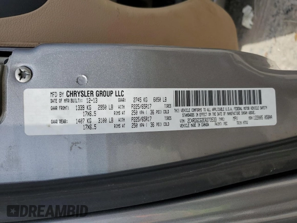 2014 Dodge Grand Caravan SXT with VIN 2C4RDGCG2ER273533, listed as a Copart auction lot 49228495 with 124,070 mi miles and Salvage Title. Bid and sale history available at DreamBid. Image 13.