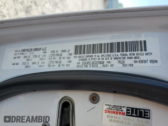 2014 Ram 2500 Tradesman with VIN 3C6UR5CL8EG225660, listed as a Copart auction lot 54180435 with 243,088 mi miles and Salvage title. Bid and sale history available at DreamBid. Image 13.
