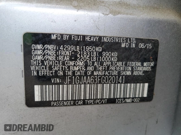 2015 Subaru Impreza z VIN JF1GJAA63FG020141, wystawiony jako Copart lot #51444645 z przebiegiem 65 194 mil mil oraz Szkoda całkowita • Salvage title. Historia ofert i sprzedaży dostępna na DreamBid. Obrazek 12.