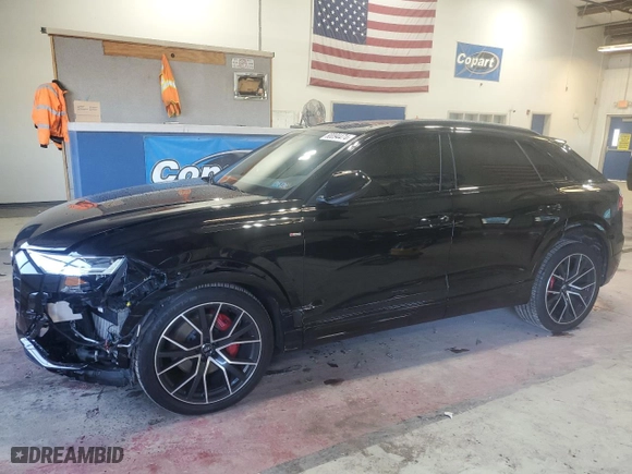 2020 Audi Q8 Premium Plus with VIN WA1EVAF14LD001995, listed as a Copart auction lot 80094474 with 62977 miles and Salvage Title. Bid and sale history available at carsss.com. Image 1.