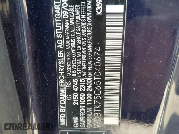 2005 Mercedes-Benz CLK 500 with VIN WDBTK75G65T040674, listed as a Copart auction lot 76109314 with Not Provided miles and Salvage Title. Bid and sale history available at DreamBid. Image 12.