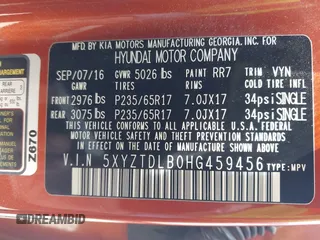 2017 Hyundai Santa Fe 2.4L with VIN 5XYZTDLB0HG459456, listed as a IAAI auction lot 42290817 with 142,323 mi miles and . Bid and sale history available at DreamBid. Image 9.