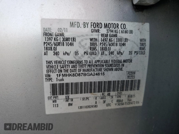 2011 Ford Explorer XLT with VIN 1FMHK8D87BGA24815, listed as a Copart auction lot 55281435 with 299,546 mi miles and Salvage Title. Bid and sale history available at DreamBid. Image 13.