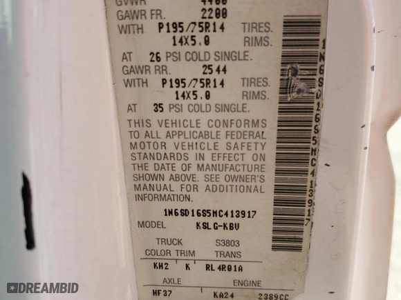 1991 Nissan Trucks 2WD with VIN 1N6SD16S5MC413917, listed as a Copart auction lot 68182514 with 265,315 mi miles and Salvage Title. Bid and sale history available at carsss.com. Image 12.