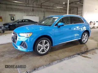 2019 Audi Q3 S line Premium Plus with VIN WA1EECF35K1067422, listed as a Copart auction lot 58751185 with 7,409 mi miles and Salvage title. Bid and sale history available at DreamBid. Image 1.