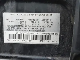2007 Mazda Mazda3 s Touring with VIN JM1BK323571640804, listed as a IAAI auction lot 41913603 with 134,147 mi miles. Bid and sale history available at carsss.com. Image 9.
