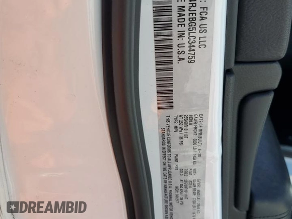 2020 Jeep Grand Cherokee Limited with VIN 1C4RJEBG5LC344759, listed as a Copart auction lot 48045785 with 61,727 mi miles and Salvage Title. Bid and sale history available at DreamBid. Image 15.