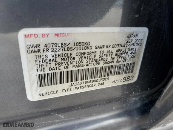 2008 Mitsubishi Lancer DE with VIN JA3AU16U68U035329, listed as a Copart auction lot 43529785 with 204,495 mi miles and Salvage Title. Bid and sale history available at carsss.com. Image 14.
