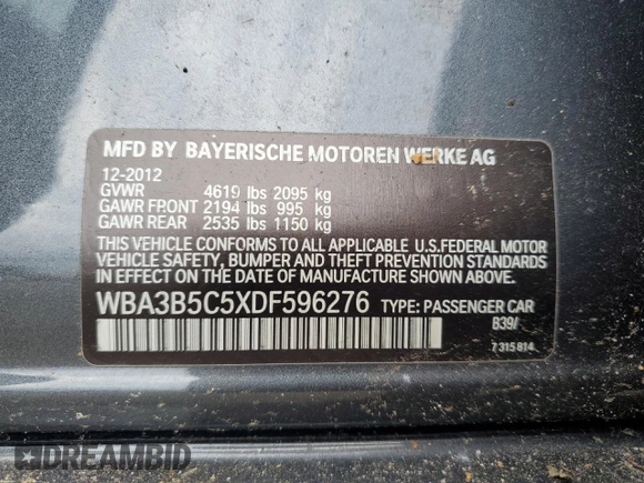 2013 BMW 3 Series 328i xDrive z VIN WBA3B5C5XDF596276, wystawiony jako Copart lot #65396355 z przebiegiem 145 094 mil mil oraz Czysty tytuł • Clean title. Historia ofert i sprzedaży dostępna na DreamBid. Obrazek 12.