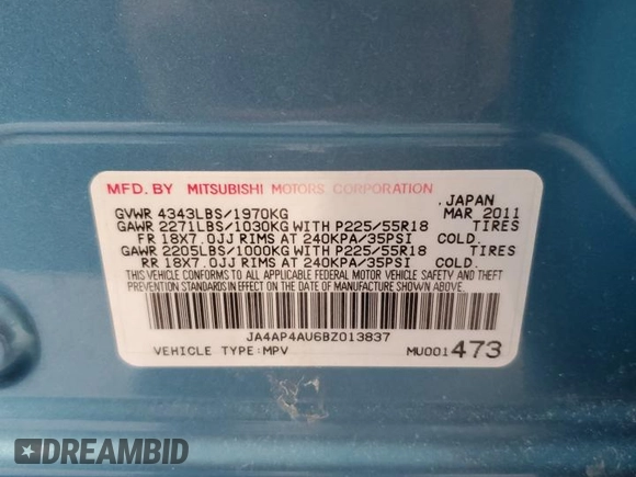 2011 Mitsubishi Outlander Sport SE with VIN JA4AP4AU6BZ013837, listed as a Copart auction lot 47368715 with 141,596 mi miles and Salvage Title. Bid and sale history available at carsss.com. Image 13.
