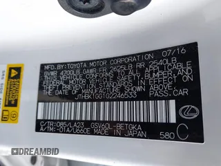 2016 Lexus ES 330 z VIN JTHBK1GG1G2246533, wystawiony jako IAAI lot #41056018 z przebiegiem 66 018 mil mil oraz . Historia ofert i sprzedaży dostępna na DreamBid. Obrazek 9.