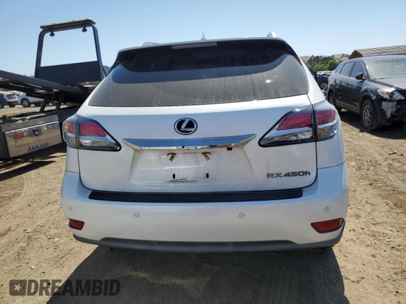 2013 Lexus RX 450h with VIN JTJBC1BA7D2437948, listed as a Copart auction lot 59039505 with 109,922 mi miles and Salvage title. Bid and sale history available at DreamBid. Image 6.