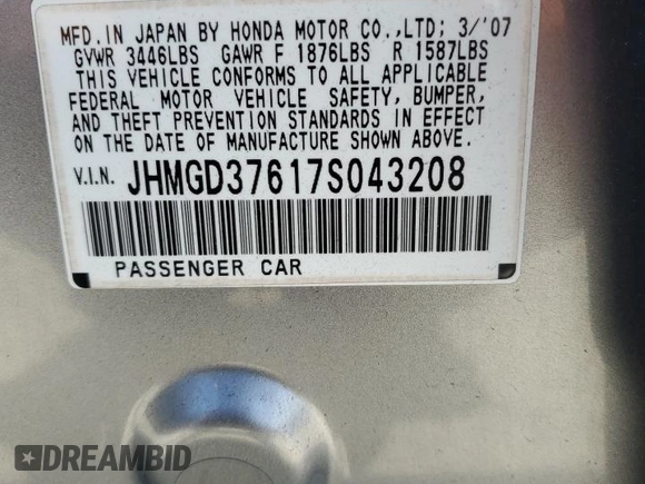 2007 Honda Fit Sport with VIN JHMGD37617S043208, listed as a Copart auction lot 64594825 with 210,672 mi miles and Clean title. Bid and sale history available at DreamBid. Image 12.