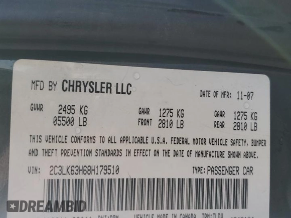 2008 Chrysler 300 C with VIN 2C3LK63H68H179510, listed as a Copart auction lot 46367795 with 173,891 mi miles and Salvage Title. Bid and sale history available at carsss.com. Image 12.