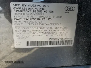2015 Audi SQ5 Premium Plus with VIN WA1CGAFP5FA140125, listed as a Copart auction lot 81338544 with 105,647 mi miles and Salvage Title. Bid and sale history available at carsss.com. Image 13.