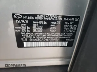 2020 Hyundai Santa Fe SEL with VIN 5NMS3CAD4LH299130, listed as a Copart auction lot 71624572 with 22,656 mi miles. Bid and sale history available at carsss.com. Image 12.