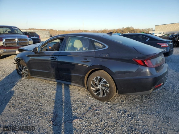 2021 Hyundai Sonata Hybrid Blue with VIN KMHL24JJ9MA029269, listed as a Copart auction lot 83890794 with 0 mi miles and Salvage Title. Bid and sale history available at carsss.com. Image 2.