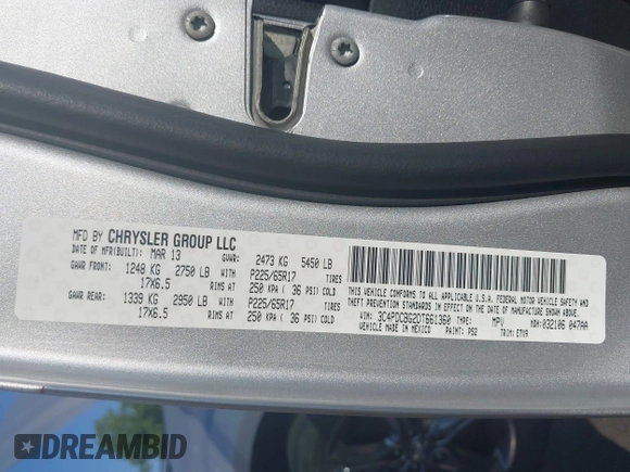 2013 Dodge Journey SXT with VIN 3C4PDCBG2DT661360, listed as a IAAI auction lot 42742522 with 155,973 mi miles and . Bid and sale history available at DreamBid. Image 9.