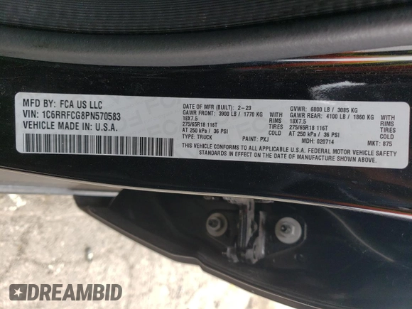 2023 Ram 1500 Tradesman with VIN 1C6RRFCG8PN570583, listed as a Copart auction lot 53702535 with 50,902 mi miles and Non repairable. Bid and sale history available at DreamBid. Image 12.