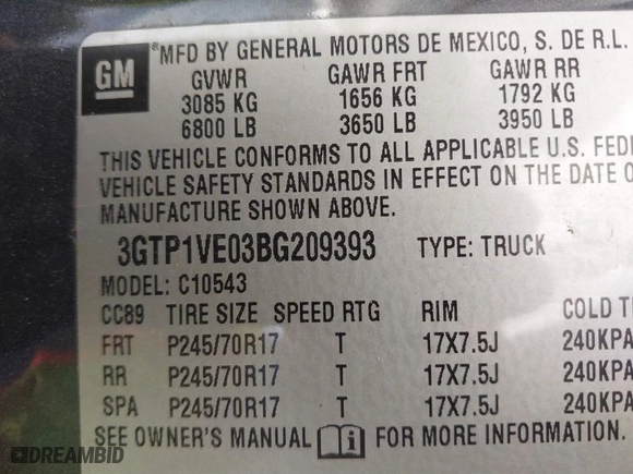2011 GMC Sierra 1500 SLE with VIN 3GTP1VE03BG209393, listed as a IAAI auction lot 41800627 with 154,474 mi miles. Bid and sale history available at carsss.com. Image 9.