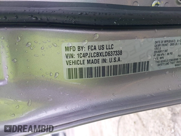 2020 Jeep Cherokee Latitude with VIN 1C4PJLCBXLD637338, listed as a IAAI auction lot 42471556 with 69,191 mi miles and . Bid and sale history available at DreamBid. Image 9.