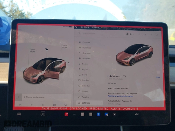 2018 Tesla Model 3 Long Range Battery with VIN 5YJ3E1EA0JF153146, listed as a IAAI auction lot 41621919 with 76,794 mi miles and . Bid and sale history available at DreamBid. Image 18.