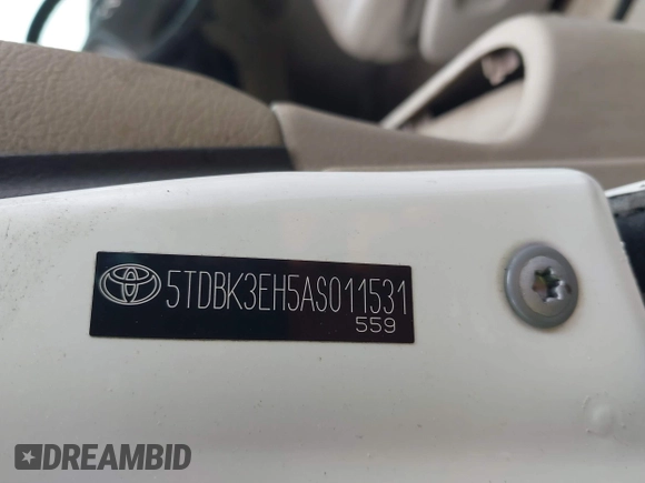 2010 Toyota Highlander with VIN 5TDBK3EH5AS011531, listed as a IAAI auction lot 42521352 with 198,605 mi miles and . Bid and sale history available at DreamBid. Image 17.