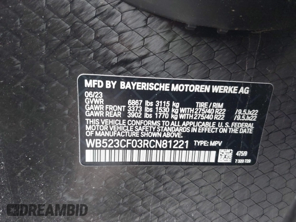 2024 BMW iX xDrive50 z VIN WB523CF03RCN81221, wystawiony jako IAAI lot #42029754 z przebiegiem Nie podano mil oraz . Historia ofert i sprzedaży dostępna na DreamBid. Obrazek 8.