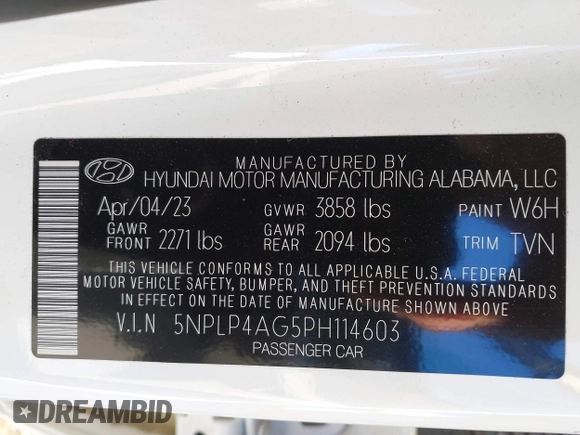 2023 Hyundai Elantra Limited with VIN 5NPLP4AG5PH114603, listed as a IAAI auction lot 41451811 with 11,612 mi miles and . Bid and sale history available at DreamBid. Image 9.