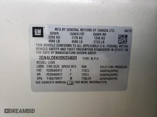 2013 Chevrolet Equinox LT with VIN 2GNALDEK8D6334603, listed as a Copart auction lot 53289854 with 171,311 mi miles and Non Repairable. Bid and sale history available at carsss.com. Image 12.