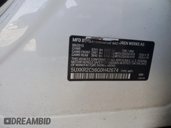 2016 BMW X5 sDrive35i with VIN 5UXKR2C56G0H42674, listed as a Copart auction lot 45086945 with 246,410 mi miles and Salvage Title. Bid and sale history available at carsss.com. Image 14.