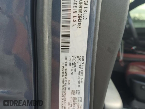 2021 Dodge Durango SRT Hellcat with VIN 1C4SDJH91MC643158, listed as a Copart auction lot 42812575 with 51,065 mi miles and Salvage Title. Bid and sale history available at DreamBid. Image 14.