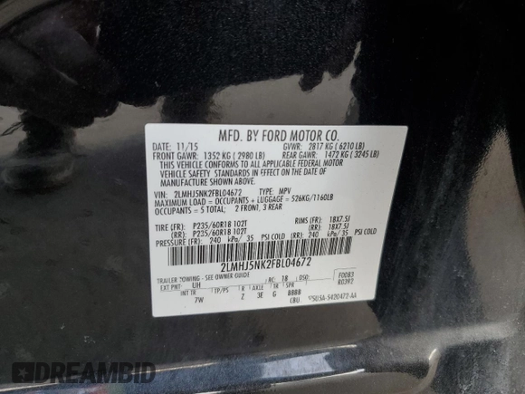 2015 Lincoln MKT with VIN 2LMHJ5NK2FBL04672, listed as a Copart auction lot 76257764 with 259,185 mi miles and Salvage Title. Bid and sale history available at carsss.com. Image 13.